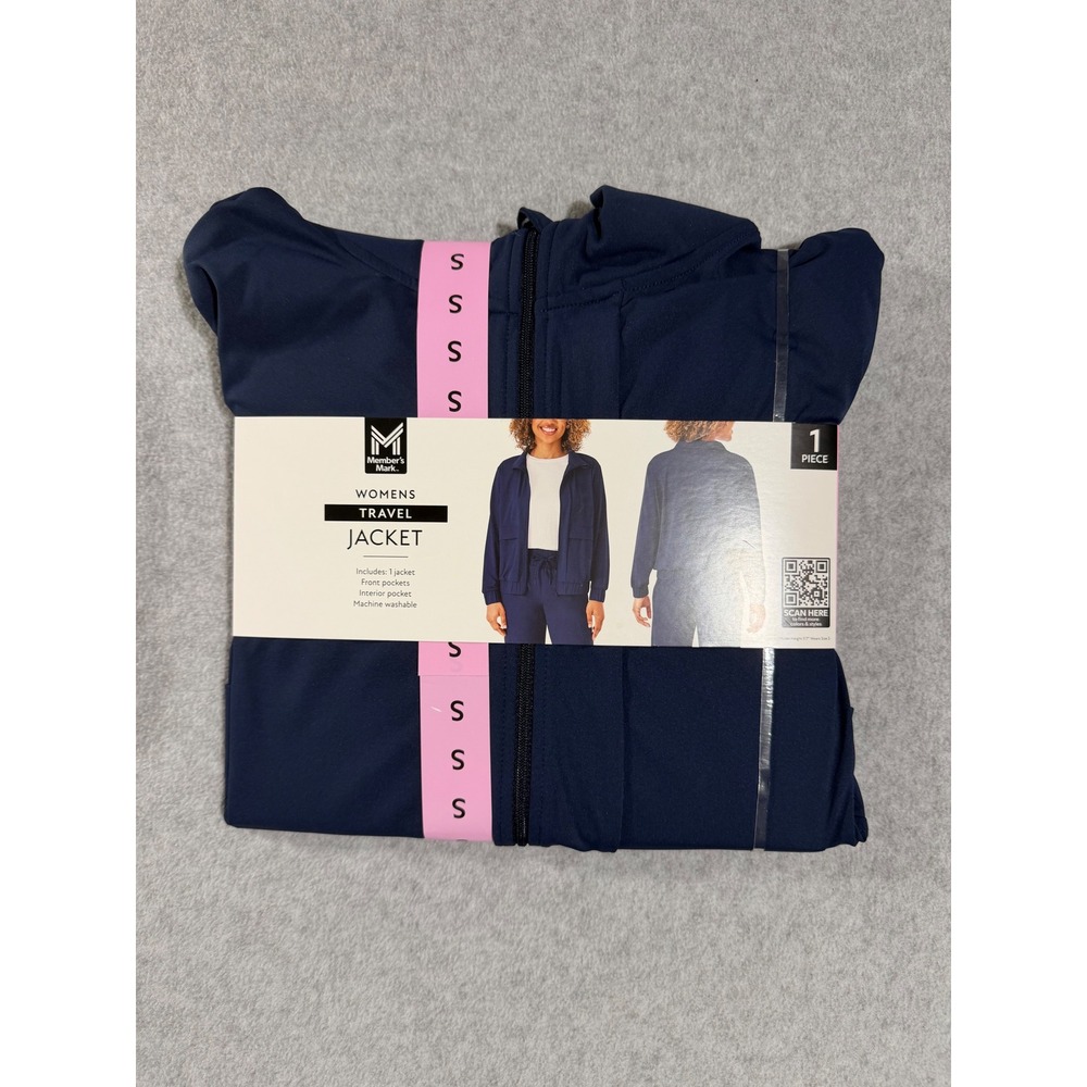 Member's Mark Womens Travel Jacket Navy Blue Full Zip Stretch Pockets Size S 4/6